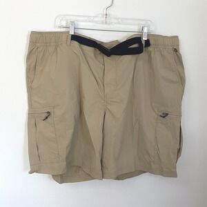 Lands End 3XL 50-52 Tan Nylon Belted Swim Trunks Hybrid Cargo Shorts Relaxed Fit